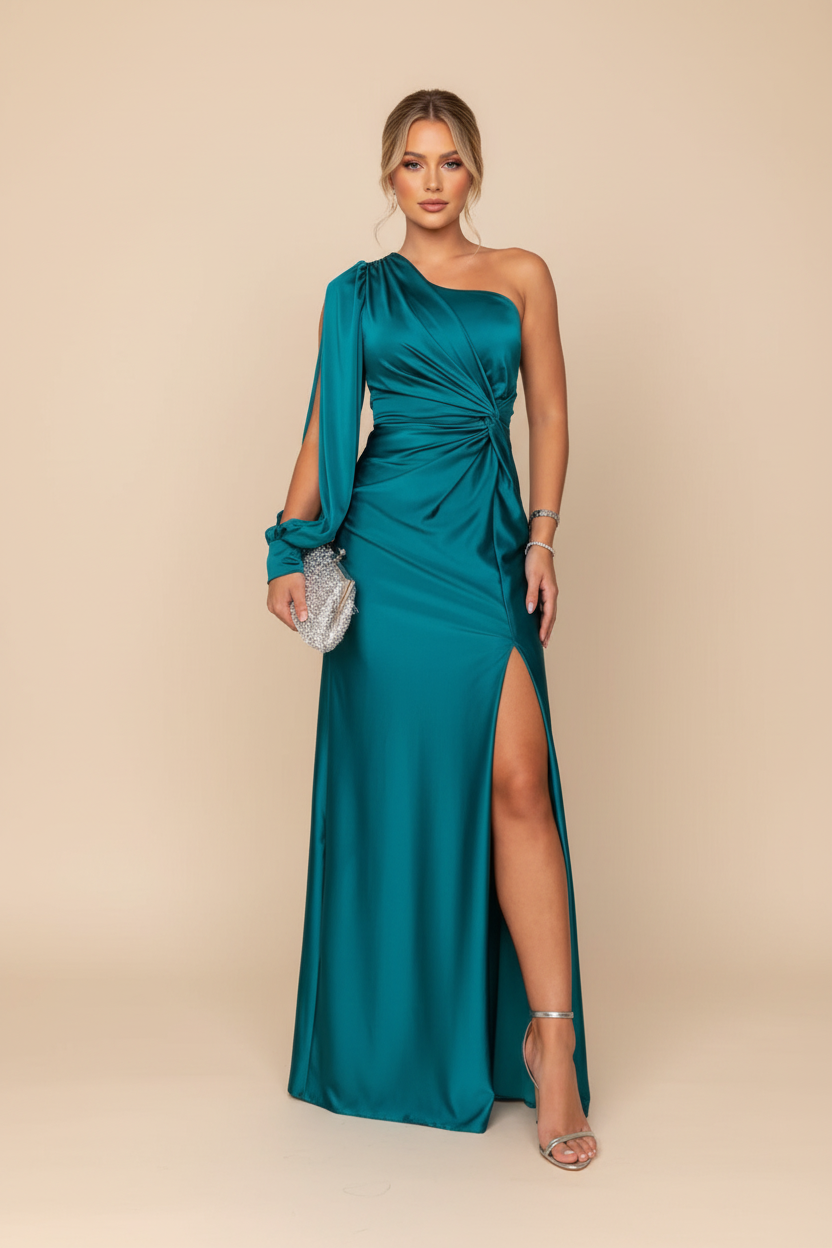 Pauline | One-Shoulder-Maxikleid mit Wickeldetails