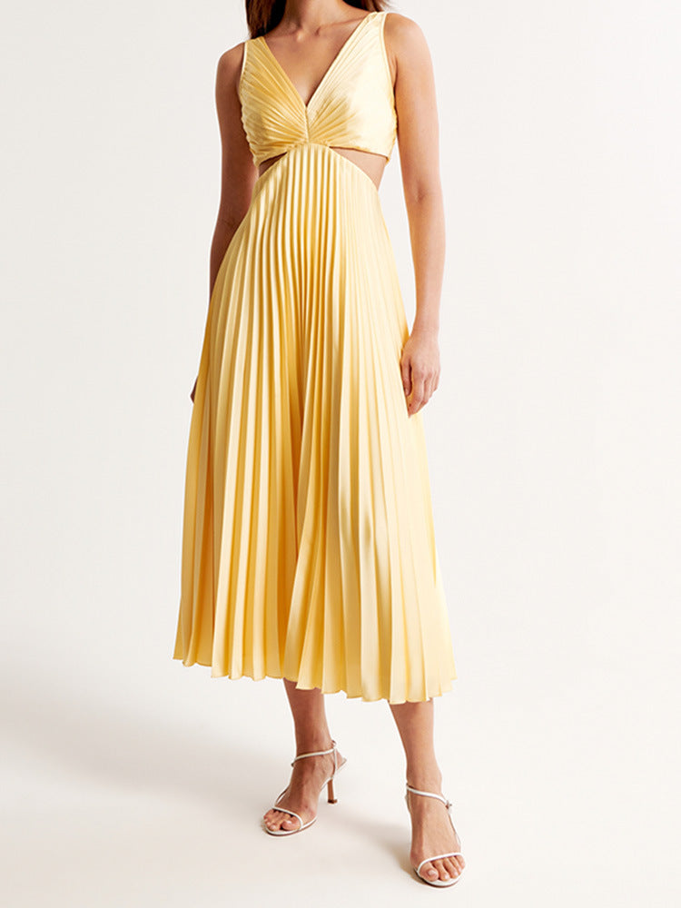Madison | Gelb plissiertes Maxikleid