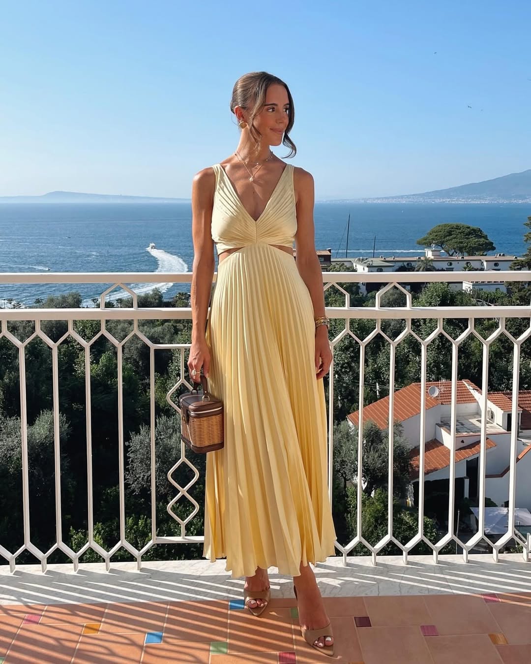 Madison | Gelb plissiertes Maxikleid