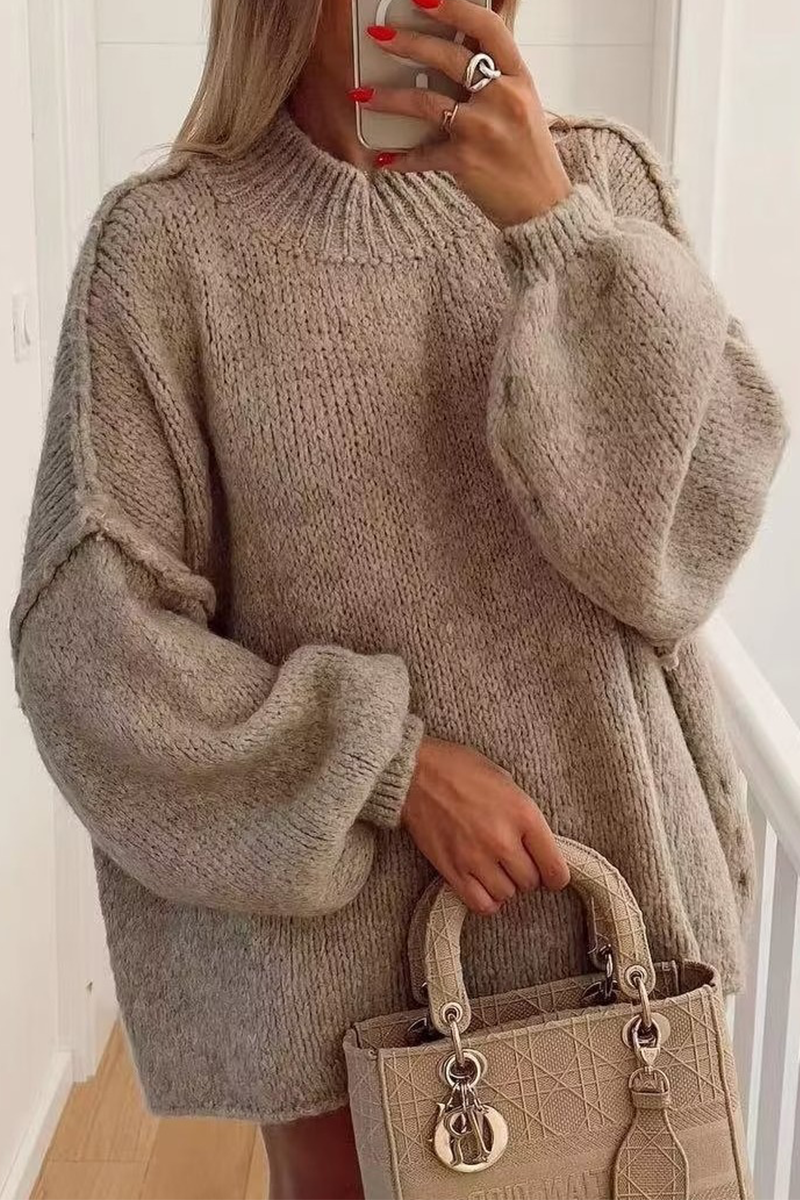 Women's Round Neck Puff Sleeve Sweater