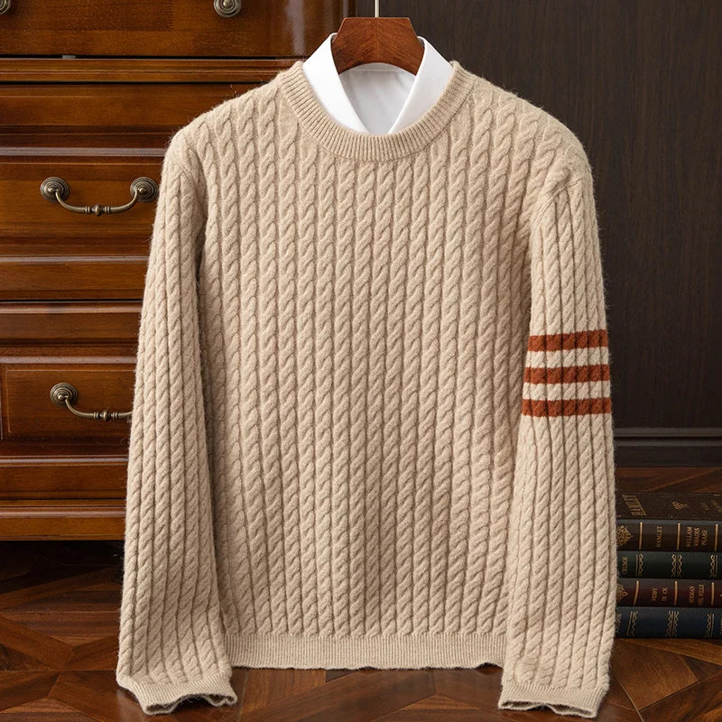Men's Wool Sweater With Patterned Sleeves