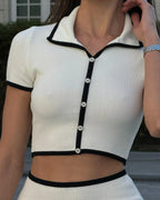 OLIVIA™ | Korte Gebreide Top met Zonnepatroon en Mini Rok