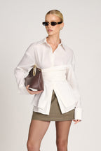 Jaeda Wrap Blouse | White Oversized Blouse with Fitted Detail