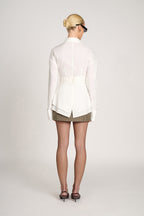 Jaeda Wrap Blouse | White Oversized Blouse with Fitted Detail