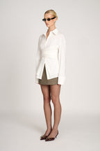 Jaeda Wrap Blouse | White Oversized Blouse with Fitted Detail