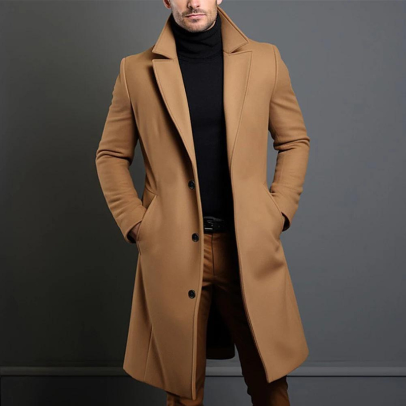 Julian | Klassischer langer Mantel mit Revers für Herren