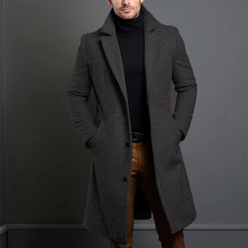 Julian | Klassischer langer Mantel mit Revers für Herren