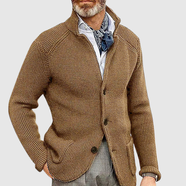 Slower | Modern woven, tailored button cardigan