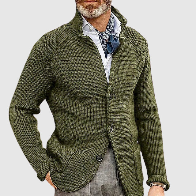Slower | Modern woven, tailored button cardigan