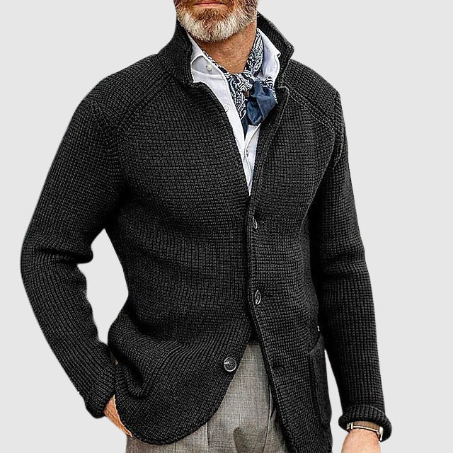 Slower | Modern woven, tailored button cardigan