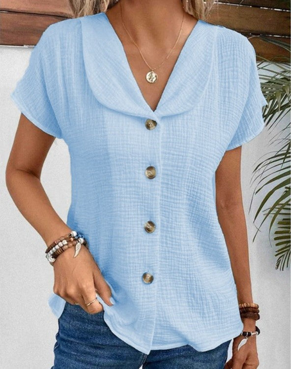 Losarie™ - Top with Collar and Buttons 