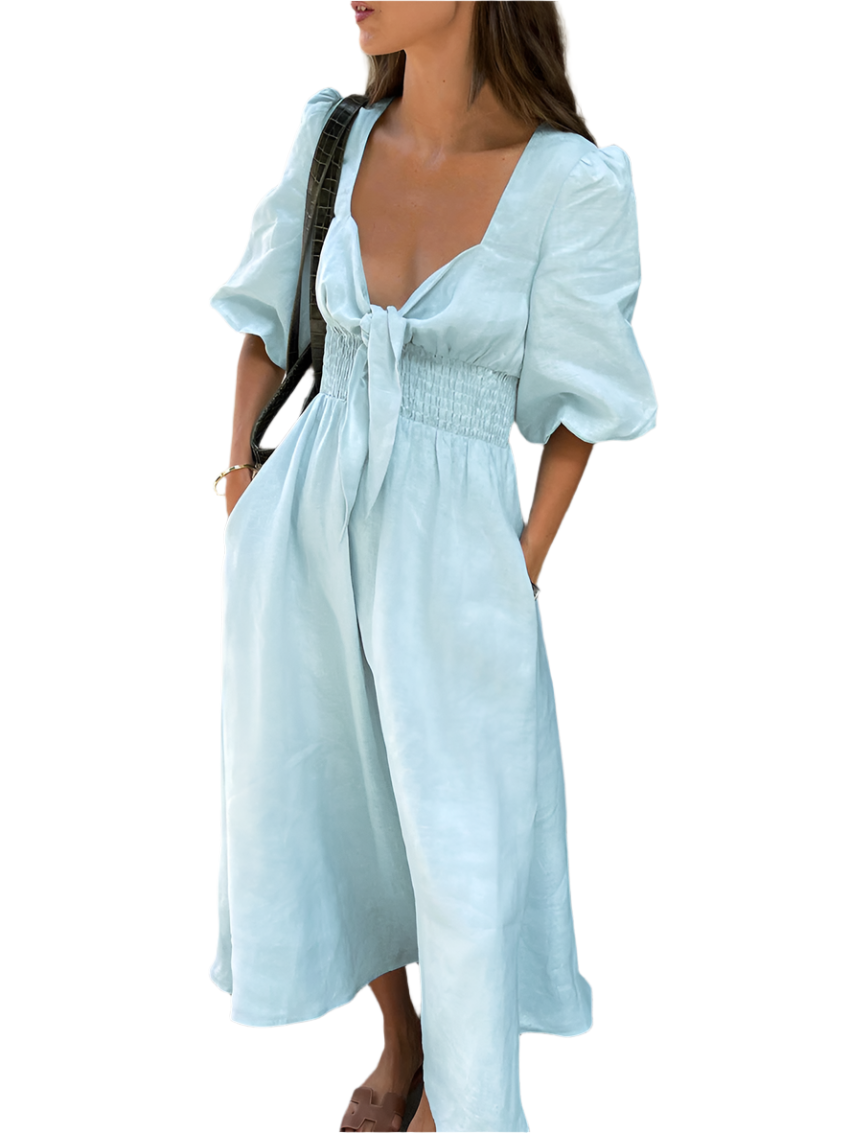 Jessie – Damenkleid mit hoher Taille aus Baumwolle und Leinen