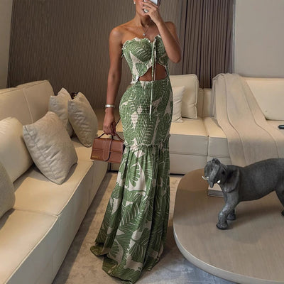 Lina™ | Trägerloses Maxikleid mit tropischem Print