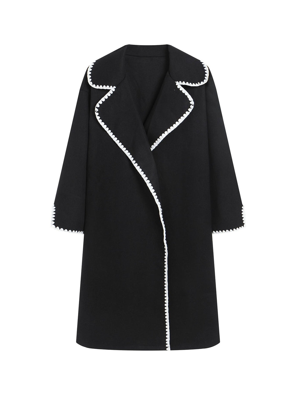 Damen-Windjacke – Wolle – Oversized-Passform – Revers – Stickerei