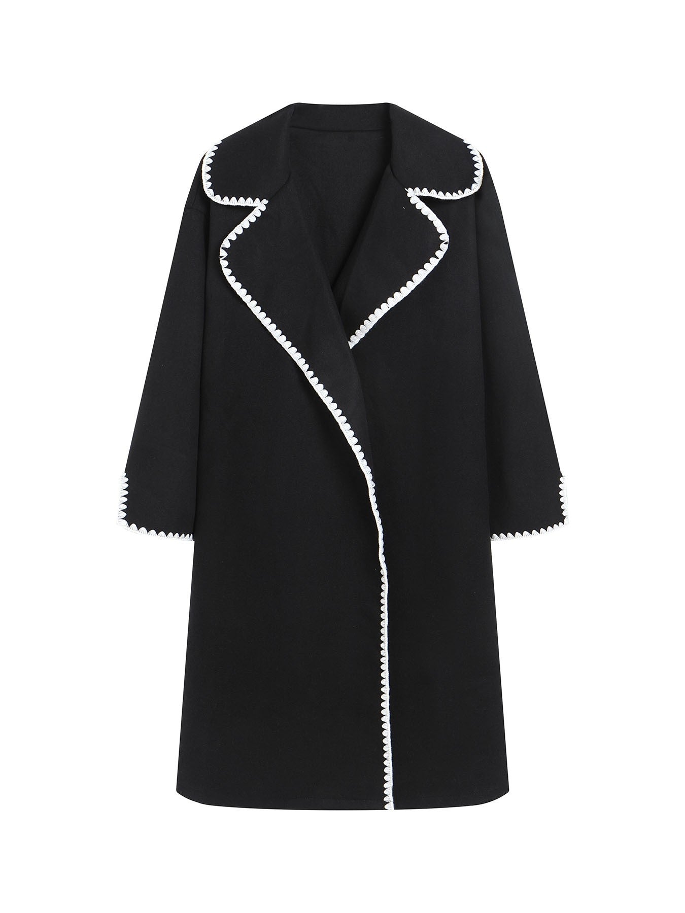 Damen-Windjacke – Wolle – Oversized-Passform – Revers – Stickerei