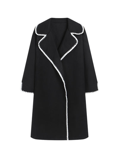 Dames Windbreaker Jas – Wol – Oversized Pasvorm – Lapel – Schelp Borduurwerk