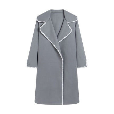 Dames Windbreaker Jas – Wol – Oversized Pasvorm – Lapel – Schelp Borduurwerk