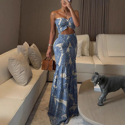 Lina™ | Trägerloses Maxikleid mit tropischem Print