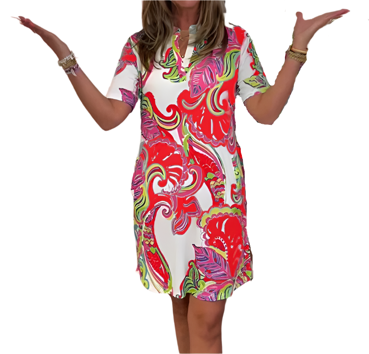 Élodie – Figurbetontes Damenkleid mit fröhlichem Print