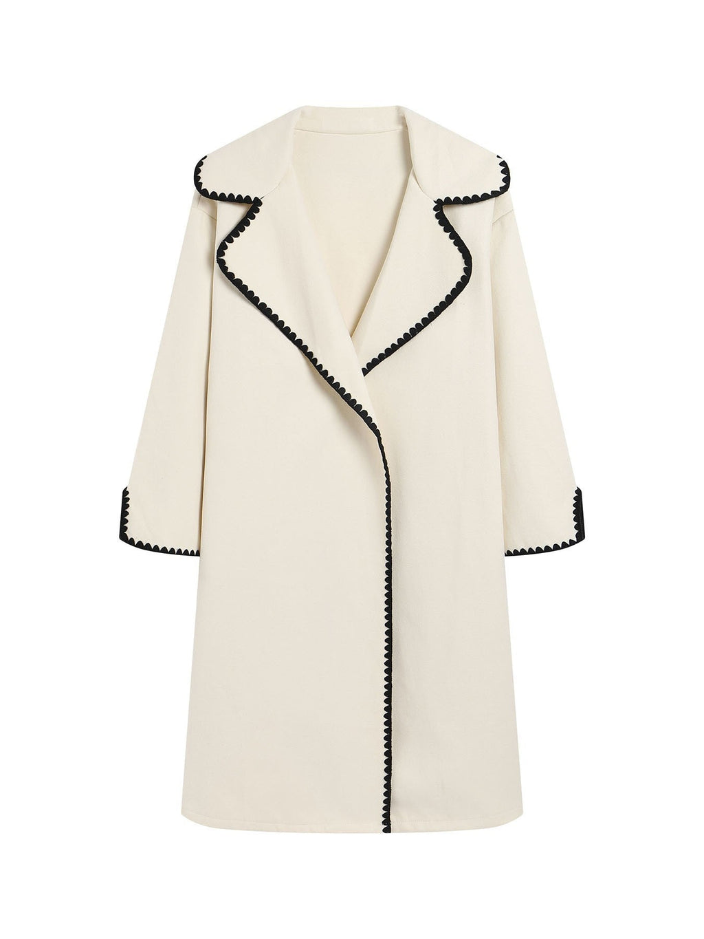 Damen-Windjacke – Wolle – Oversized-Passform – Revers – Stickerei