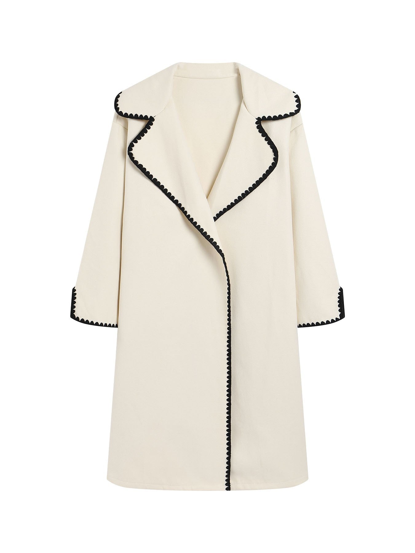 Damen-Windjacke – Wolle – Oversized-Passform – Revers – Stickerei