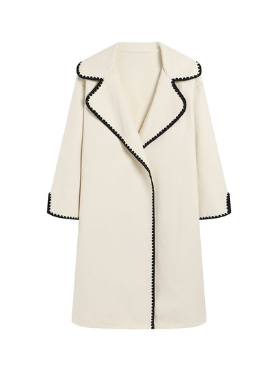 Dames Windbreaker Jas – Wol – Oversized Pasvorm – Lapel – Schelp Borduurwerk