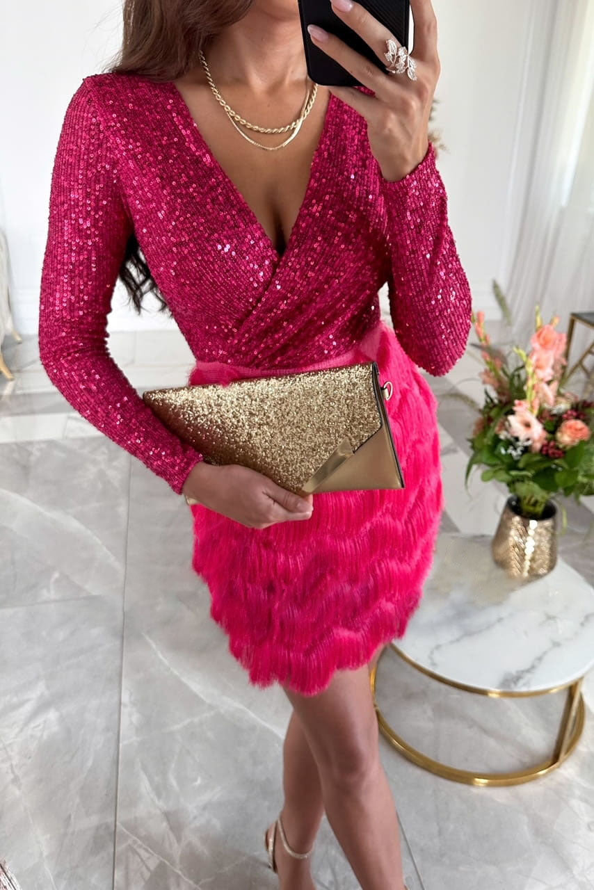 Giulia – V-Neck Sequin Tassels Mini Party Dress for Women