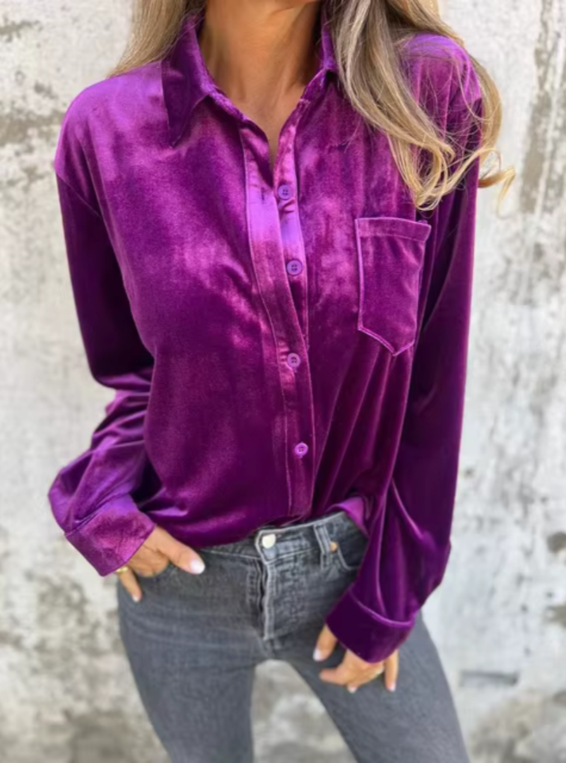 Isabella | Samtbluse mit Knopfleiste