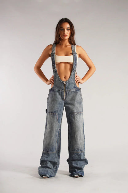 Amanda™ - Plunge Denim Overalls