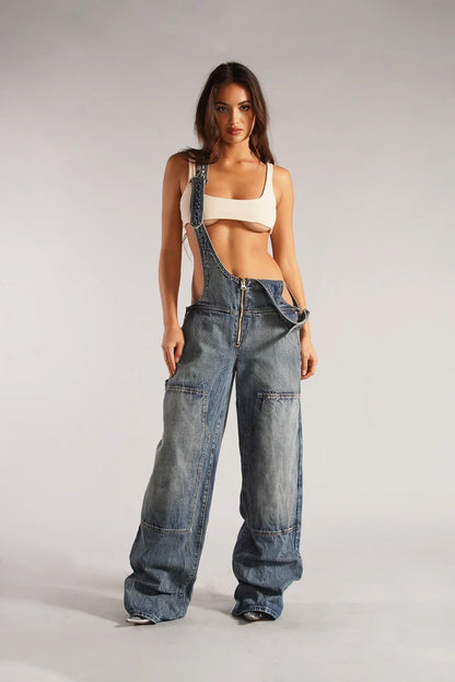 Amanda™ - Plunge Denim Overalls