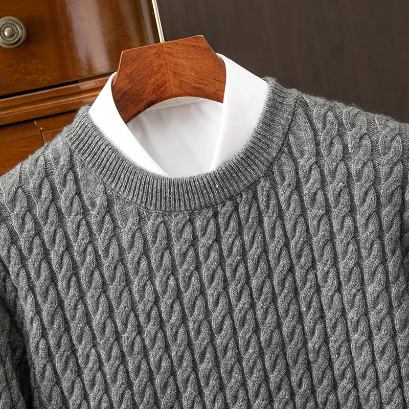 Men's Wool Sweater With Patterned Sleeves