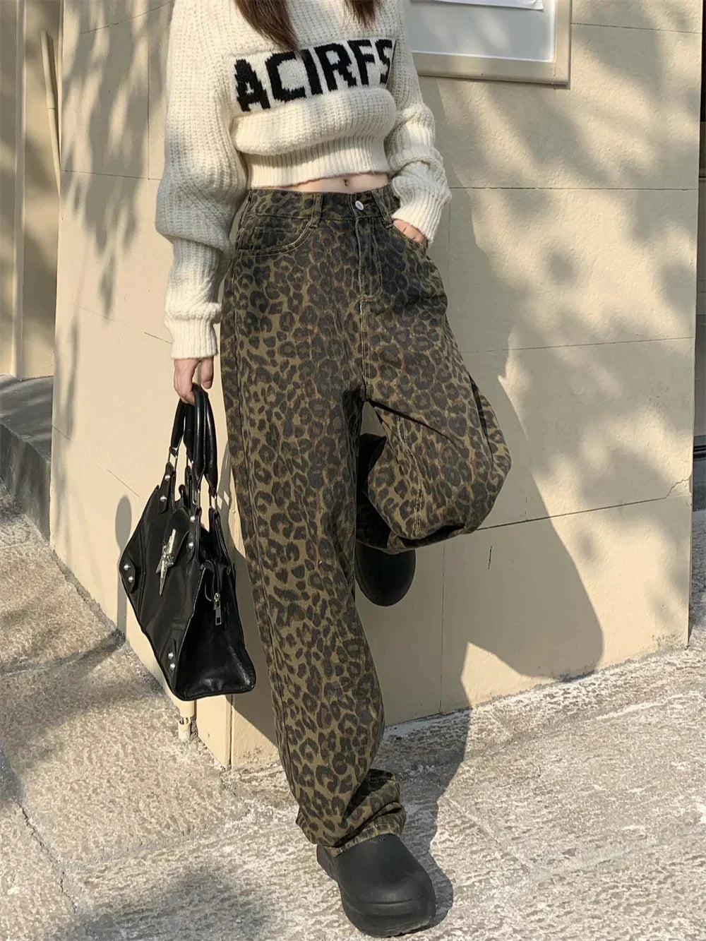 Jagr Dames Jeans met Luipaardprint – Hoge Taille & Wijde Pijpen voor Zelfverzekerde Looks