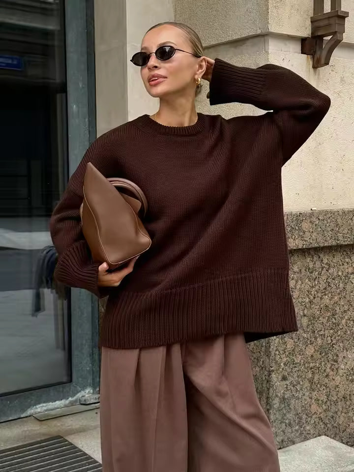 Oversize-Damenpullover | Langärmliger Rundhalspullover mit lockerer Passform