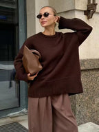 Oversize-Damenpullover | Langärmliger Rundhalspullover mit lockerer Passform