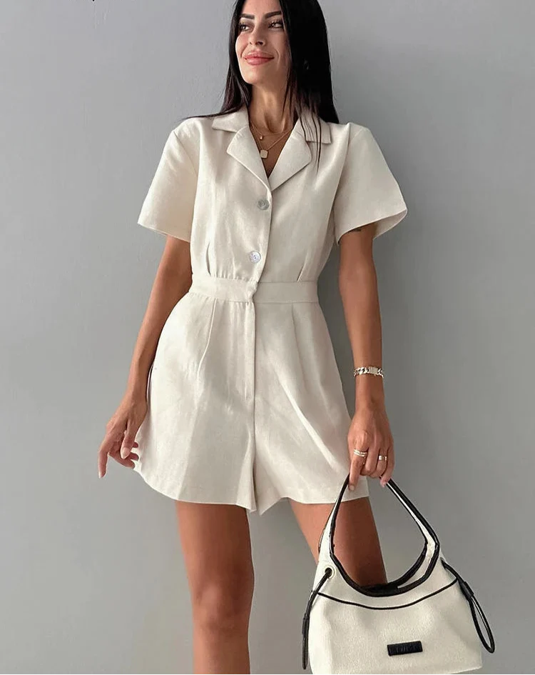 Amelia – Khaki Linen-Cotton Women's Summer Jumpsuit