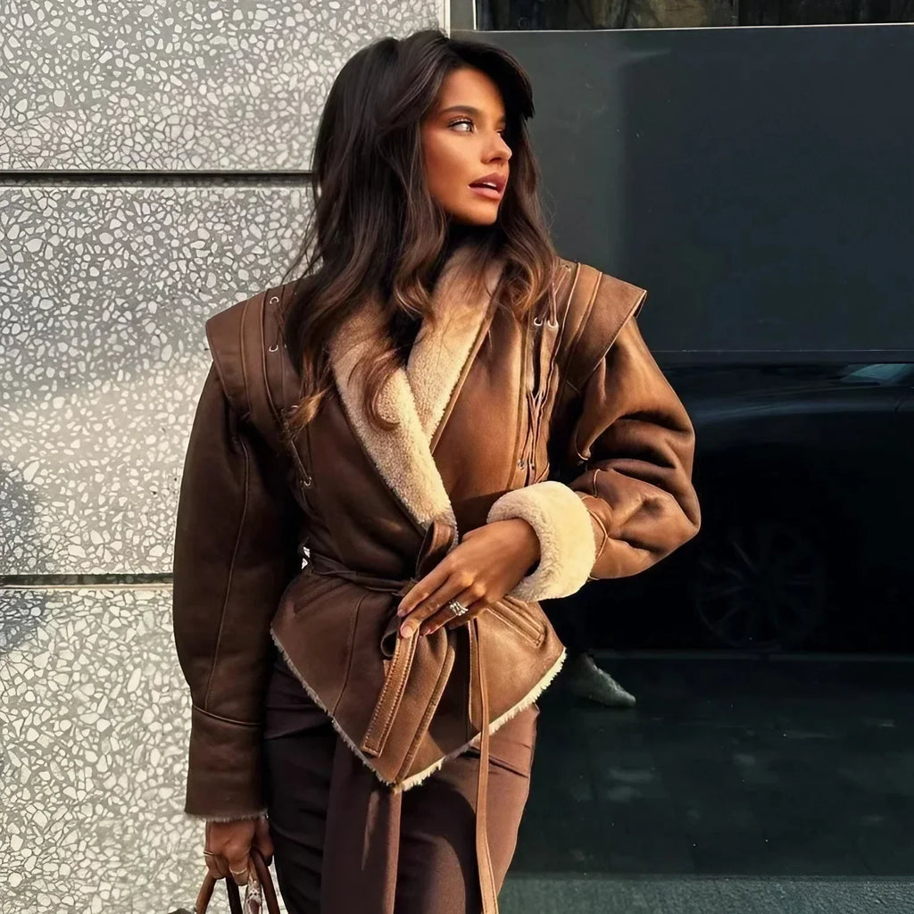 Serenya | Vegan Shearling Coat for Women with Waist Belt