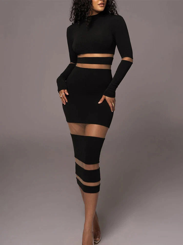 Chantalia™ | Elegant Black Midi Dress