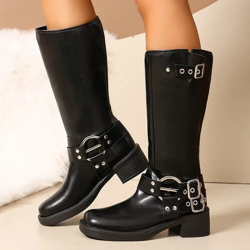 Meloria | Hohe Bikerstiefel mit Schnallendetail