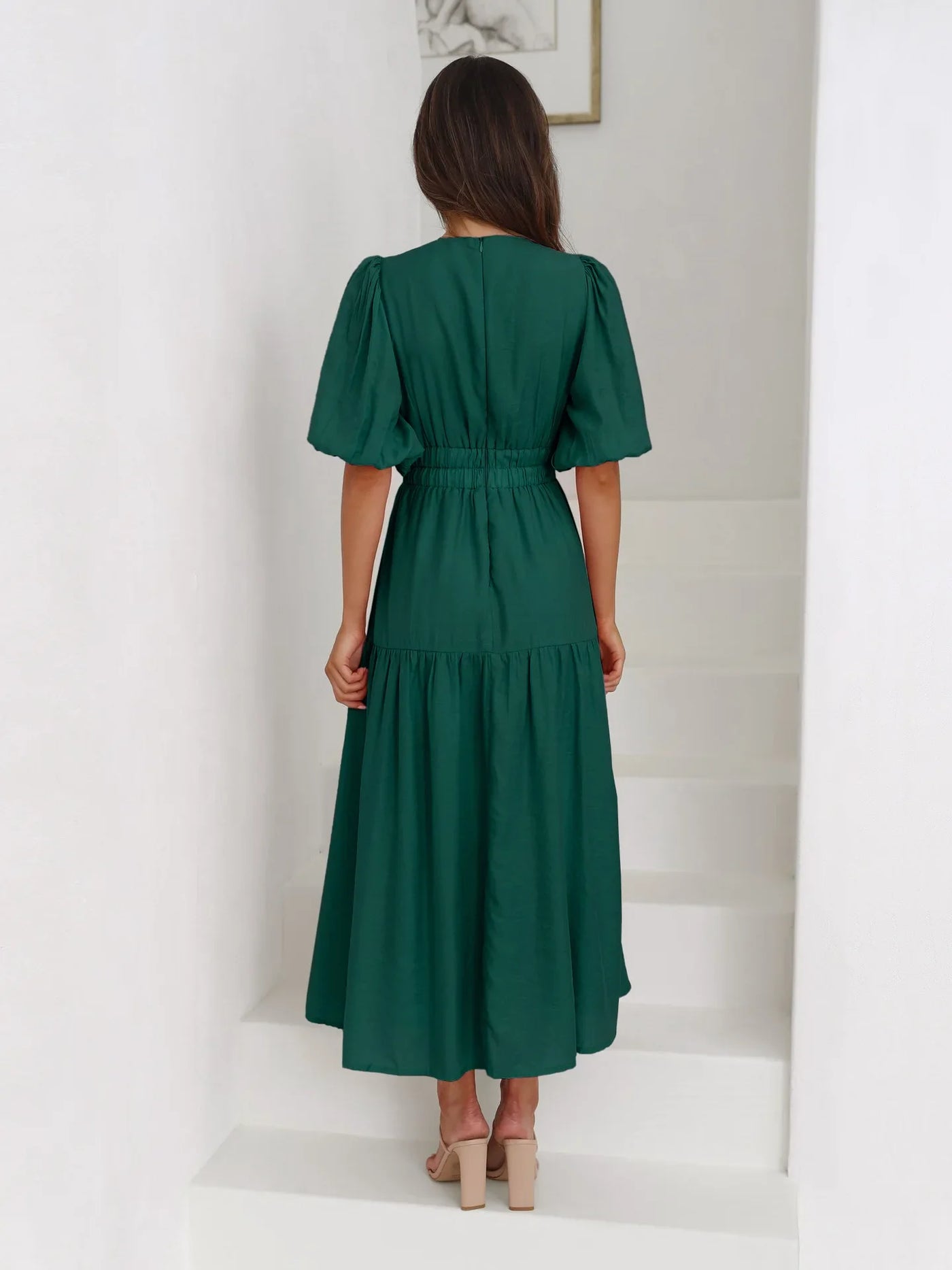 Bonvive | Zomerse Damesjurk met Pofmouwen – Elegante Vakantiestijl | 2025 Trend | Luxe Look