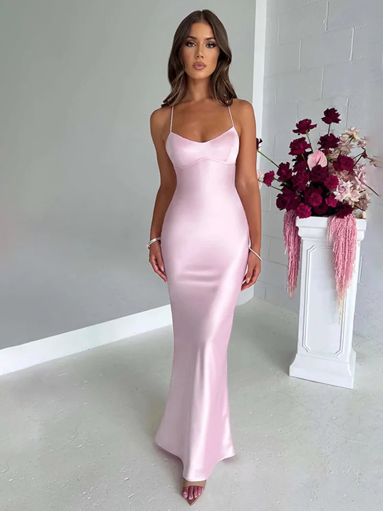 Vivica | Satin Lace-Up Club Dress with Long Cut
