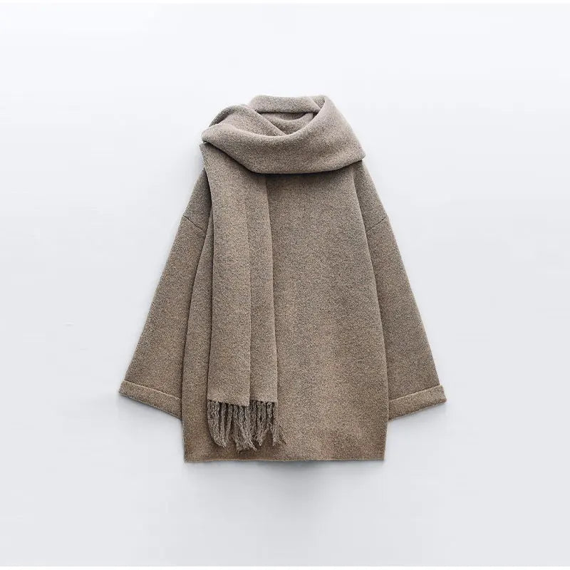 Luxury Woolen Chic™ - Wool Coat with Scarf