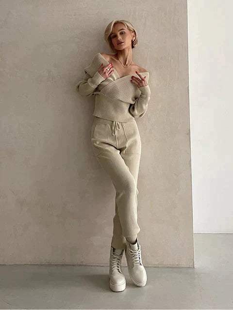 Victoria - Knitted Asymmetric Top with Matching Pants