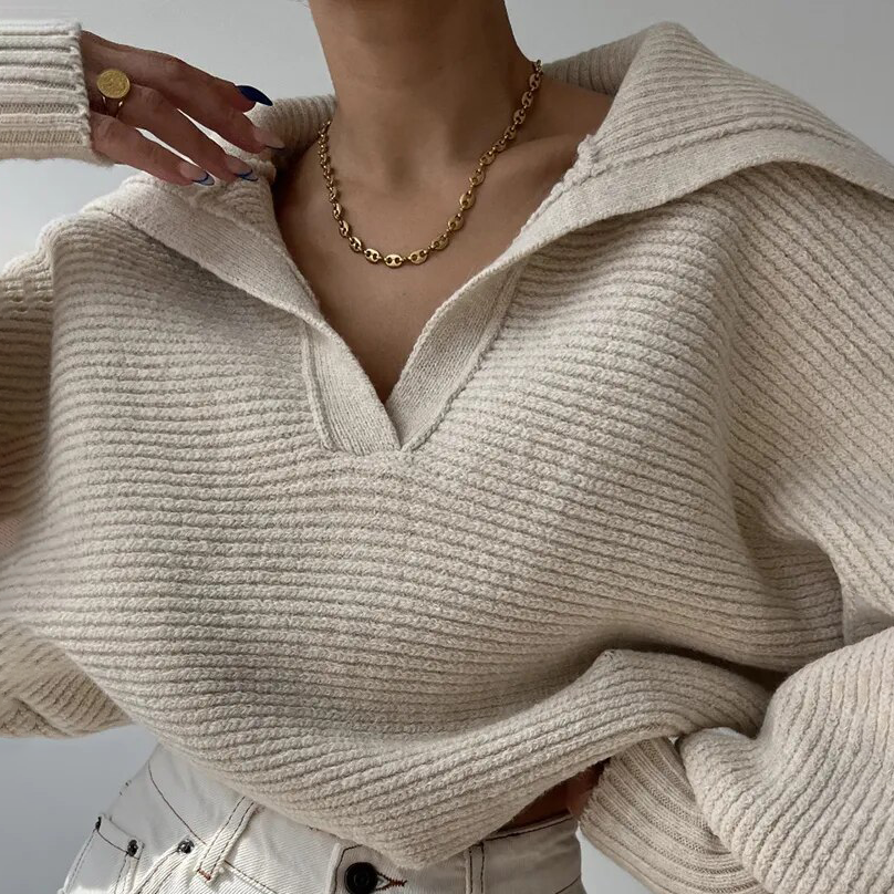 Loomzy™ | Grobstrickpullover mit offenem Halsausschnitt 