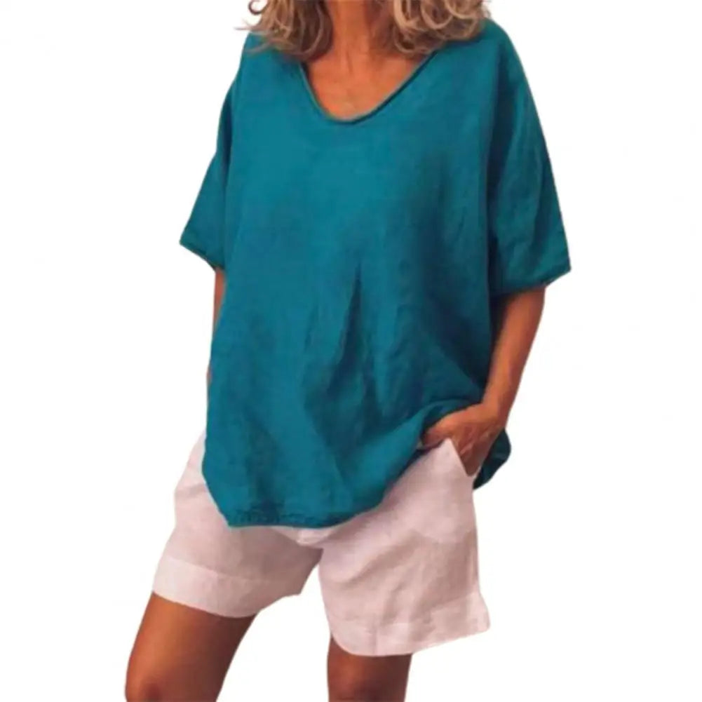 Gelai – Atmungsaktives Baumwoll-Leinen Damen Sommer T-Shirt