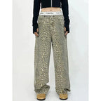 Jagr Dames Jeans met Luipaardprint – Hoge Taille & Wijde Pijpen voor Zelfverzekerde Looks