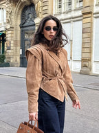 Veloria Vegan Suede Jacket | Women's autumn jacket with shoulder details and belt