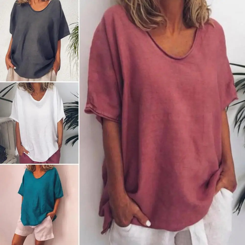 Gelai – Atmungsaktives Baumwoll-Leinen Damen Sommer T-Shirt