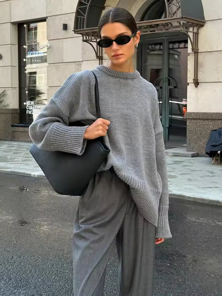 Oversize-Damenpullover | Langärmliger Rundhalspullover mit lockerer Passform
