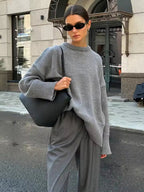 Oversize-Damenpullover | Langärmliger Rundhalspullover mit lockerer Passform