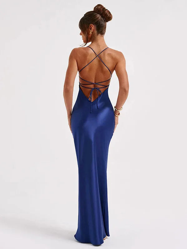 Vivica | Satin Lace-Up Club Dress with Long Cut